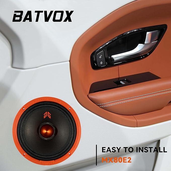 MX80E2 Midrange Loudspeaker 8" Orange Bullet, 640W Max, 4 Ohms, Premium Quality Audio Door Speakers for Car or Truck Stereo Sound System, Orange (2 Speaker)