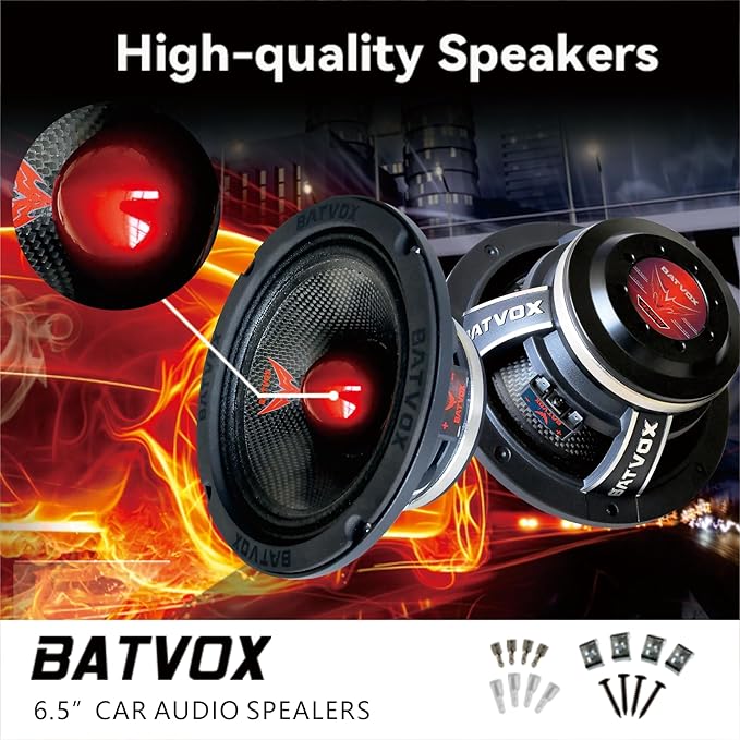 MX65S1 Loudspeaker 6.5 Inch Midrange 600 Watts 4 Ohms Red Bullet, Premium Quality Audio Door Speakers for Car or Truck Stereo Sound System, Black (1 Speaker)