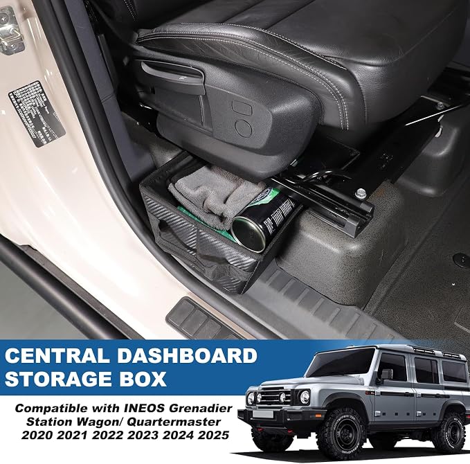 Compatible with Ineos Grenadier 2020-2024 Under Seat Storage Tray, Customized Driver Passenger Underseat Hidden Organizer Tool Box Organizer with Anti-slip and Handle (Carbon Fiber Pattern)