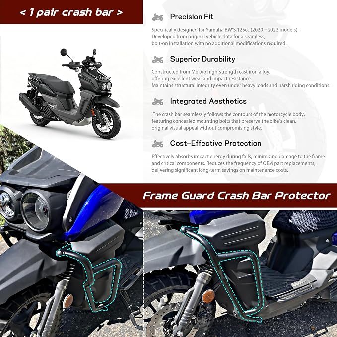 Mokuo Motorcycle Frame Guard Crash Bar Protector in Heavy Iron Material Fit for Yamaha Zuma BW'S 125 2020-2022