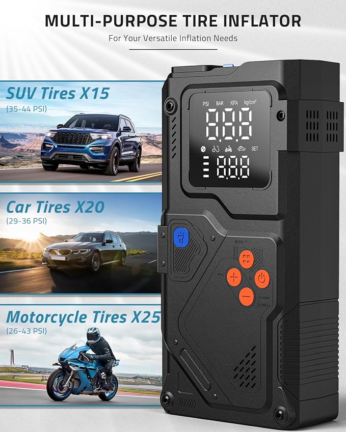 PAULINN Jump Starter with Air Compressor, 150PSI 6000A Car Jumper Starter Portable(All Gas/10L Diesel) with Tire Inflator, 12V Charger Booster