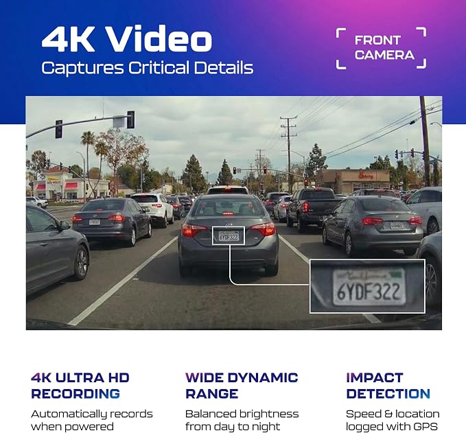 AZDOME M550 3CH Dash Cam 4K - 3.19" Screen IR Night Vision - 24H Parking Mode - 3-Channel Dash Cam - Interior IR Camera - Built-in GPS & WiFi - Three-Mode Parking Monitor