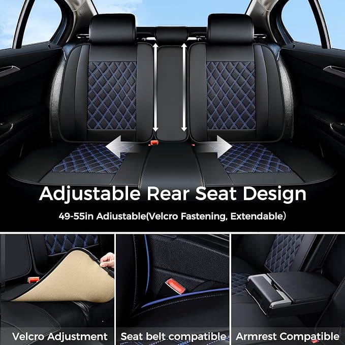 Huidasource Car Seat Covers, Car Seat Protector 5 Seats, Full-Cover Leather Car Seat Cushion Waterproof, Airbag Compatible, Universal Fit for Most Cars,Vans,Trucks, SUVs (Full Set/Black&Blue)