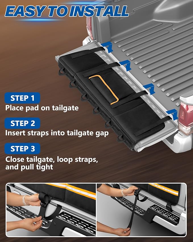 Marscamd Tailgate Bike Pad for Full-Size Pickup Truck (61"+ Tailgate Width), Holds Up to 6 Bikes, Thick Tailgate Cover with Storage Pocket, Black