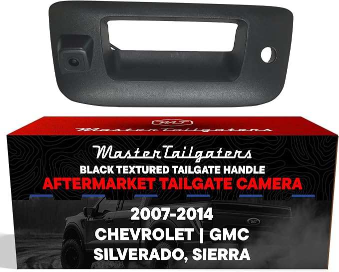Master Tailgaters Black Tailgate Handle with Backup Camera Replacement for Chevrolet Silverado/GMC Sierra (2007-2014) | IP68 Waterproof | Parking Grid Lines Available | Easy to Install