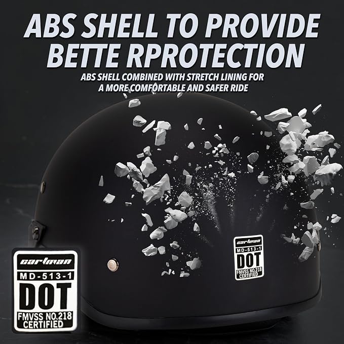 Cartman Motorcycle Open Face Helmet with Sun Visor Quick Release Buckle, Matte Black, DOT Approved