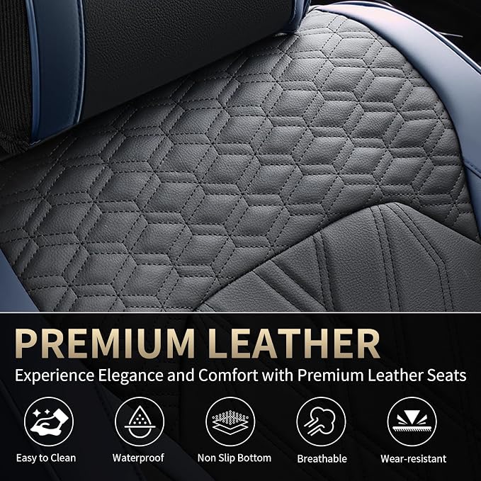 FLORICH Leather Front Car Seat Covers Waterproof Durable Front Seat Protector for Cars Luxury Breathable Vehicle Seat Cover Interior Decoration Universal Fit for Most Car Truck SUV, Blue&Black