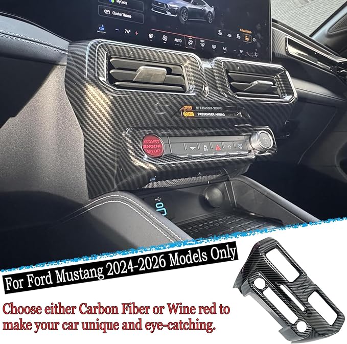 MUXEE A/C Vent Trim Panel Cover, for Ford Mustang 2024 2025 2026 - ABS Carbon Fiber Dashboard AC Air Vent Outlet Grain Sport Interior Trim Accessories（B-Shape）
