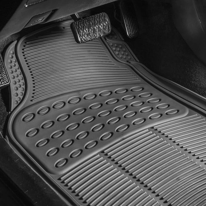 FH Group Climaproof™ Trimmable Non-Slip Vinyl Floor Mats Full Set - Universal Fit for Cars Trucks and SUVs (Gray) F11306 + F16400