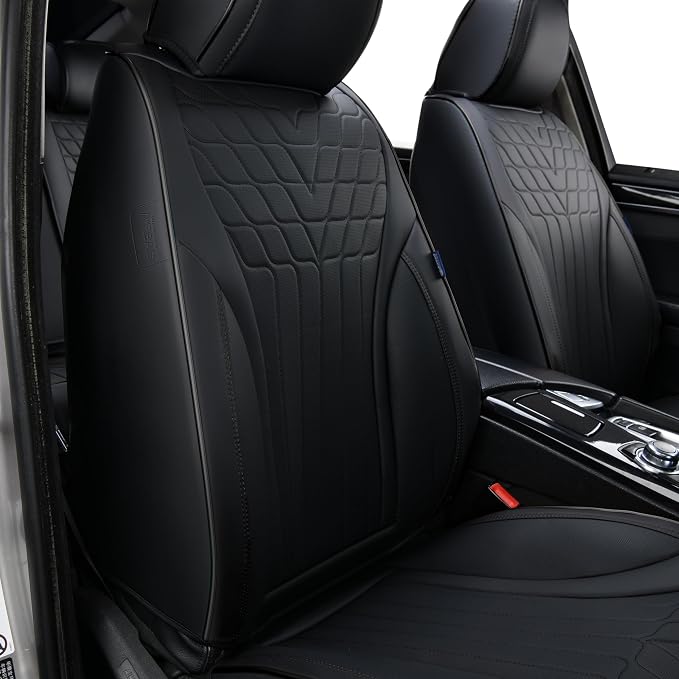Doogo Car Seat Covers, Front Seat Covers for Cars, Universal Car Seat Protector, Waterproof Faux Leather Seat Covers,Non-Slip Car Interior Covers for Most Cars Sedans Trucks SUVs-Black