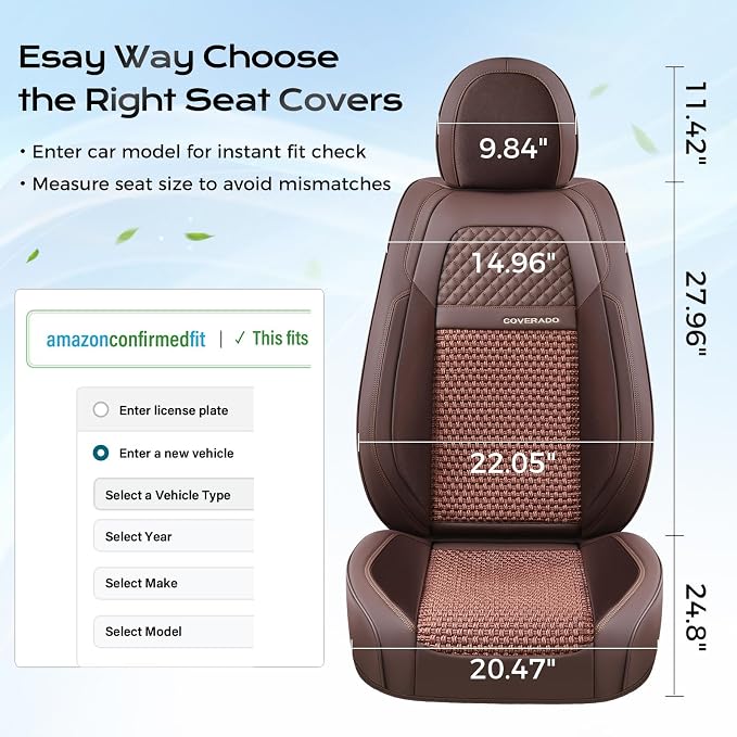 Coverado Leather Seat Cover Front, Universal Covers for Cars, Waterproof Luxury Leatherette Seat Cushions, Auto Car Seats Protectors, Driver Seat Cover Fit for Most Vehicles-Brown