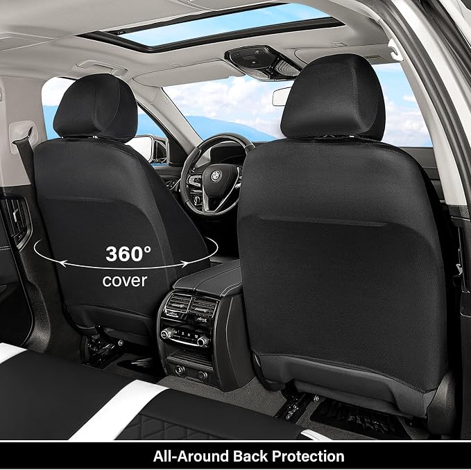 Coverado Universal Leather Seat Covers Full Set for 5 Seats – Waterproof, Durable All-Weather Protector for SUV, Pickup Truck, Sedan, White&Black