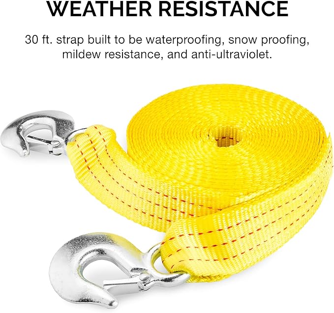 NEIKO 51008A Heavy Duty Tow Strap with Hooks 2 Pack, 2” x 30’, 10,000 LB Capacity, Tow Rope for Vehicles, Cars, Trucks, ATV Tow Strap