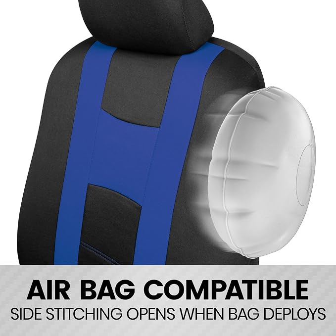 BDK carXS Seat Covers for Cars, Blue Two-Tone with Matching Back Seat Cover, Made to Fit Most Auto Truck Van SUV, Interior Car Accessories, Full Set
