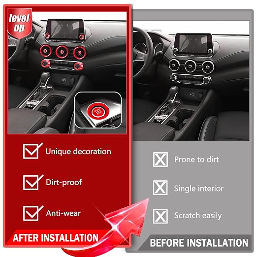 for Nissan Sentra 2025 2024 2020-2023 Accessories Knob Cover Set - Volume Tune Knob Covers, Air Conditioner, Air Vent Outlet Rings/Covers Push Start Stop Button Ring Trim for Sentra, 12Pcs (Red)