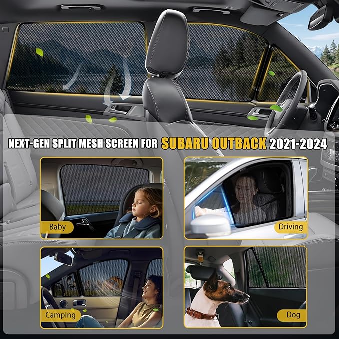 ZATOOTO Car Window Shades for Outback 2021 2022 2023 2024 Custom Fit Side Window Covers Split-Front Design Baby Sun Protection UV Block Privacy Ventilation for Camping Travel Outdoor Use
