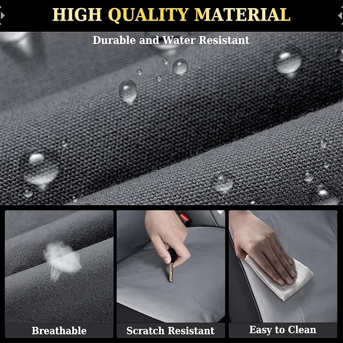 Coverado Canvas Car Seat Covers, Waterproof Seat Protector Car Seat Cushions, Seat Covers Compatible Custom Fit for 2015-2026 Ford F150 & 2017-2026 Ford F250 F350 F450, Full Set, Gray