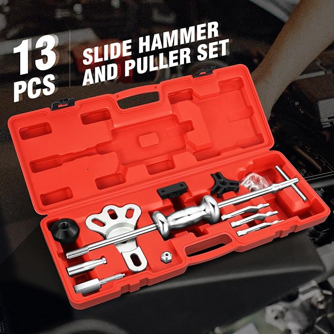 DNA MOTORING 8-Way Slide Hammer Dent Puller Set Auto Body Repair Tool Kit For Most Front-wheel Drive Hubs Rear Axle Shafts, with Carrying Case, TOOLS-00294