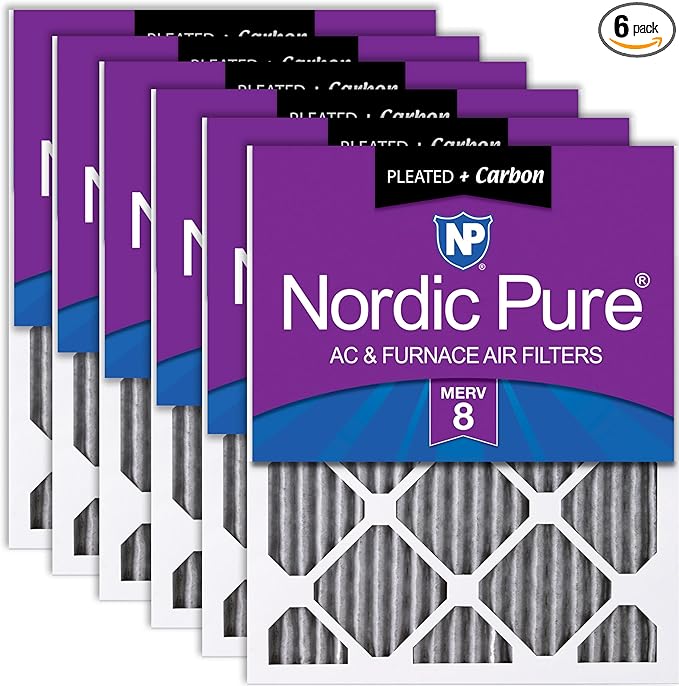 Nordic Pure 14x30x1 (Actual Size: 13 15/16 x 29 15/16 x 3/4) Furnace Air Filters MERV 8 Pleated Plus Carbon 6 Pack