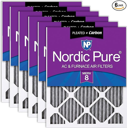 Nordic Pure 14x30x1 (Actual Size: 13 15/16 x 29 15/16 x 3/4) Furnace Air Filters MERV 8 Pleated Plus Carbon 6 Pack