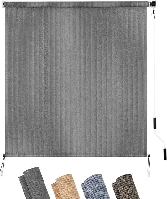 KELIXU Patio Shades Roll Up Outdoor Blind, 6' W x 6' H Cordless Sun Shade Privacy Screen with 90% UV Protection Exterior Roller Shade Cloth for Porch Pergola Backyard Windows Balcony, Gray