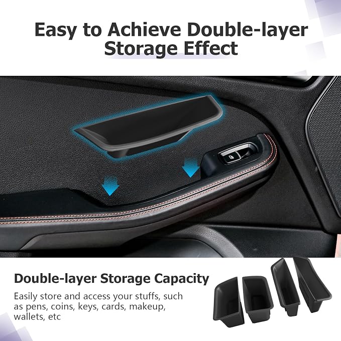 LUWU Door Tray Organizer Compatible with 2015-2025 Porsche Macan S/T/GTS Accessories Center Console Organizer Armrest Console Storage Box Insert Tray ABS Material Black 4PCS (Not for Macan EV)