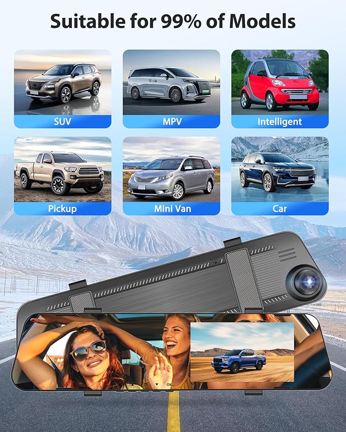 4.5" IPS Touch Screen Rear View Mirror Camera Dash Cam DVR Monitor Dual Camera Video Recording System 1080P/Loop Recording/G-Sensor/150° Wide Angel/Night Vision/Parking Assistance/64G Card
