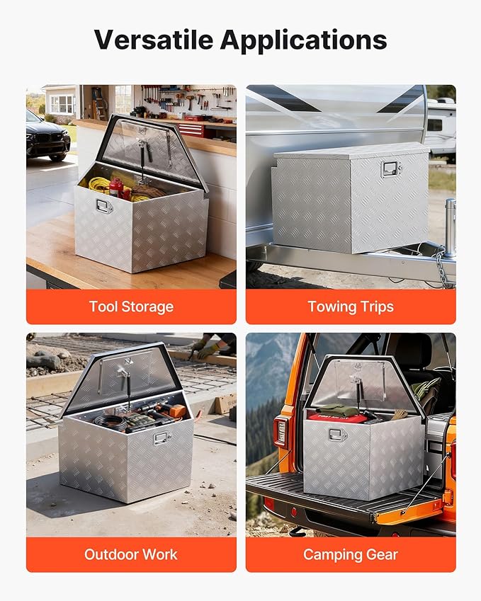 VEVOR Trailer Tongue Box, Heavy Duty Trailer Tongue Tool Box Storage Organizer with Lock & Keys, Utility Tool Chest for Pickup Truck Bed, RV, SUV, Off-Road Vehicle, Aluminum, 33" x 19" x 18", Silver