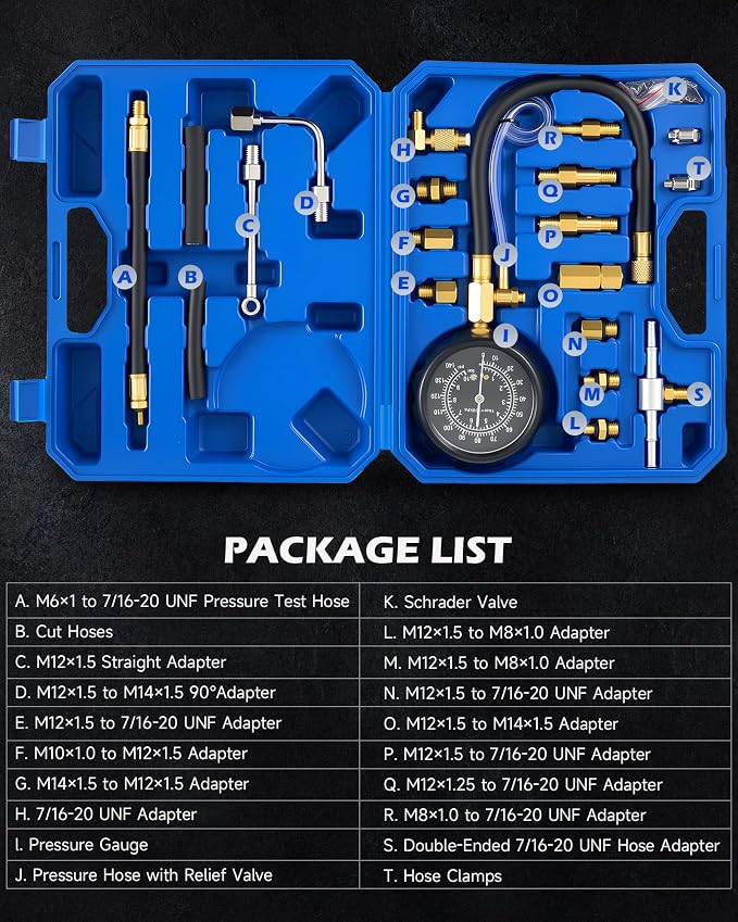Orion Motor Tech Fuel Pressure Test Kit, Fuel Pressure Tester with 0-140 psi Injection Pressure Tester Gauge Hoses Adapters, Fuel Pressure Gauge Kit Gasoline Car Truck Motorcycle Diagnostic Tool