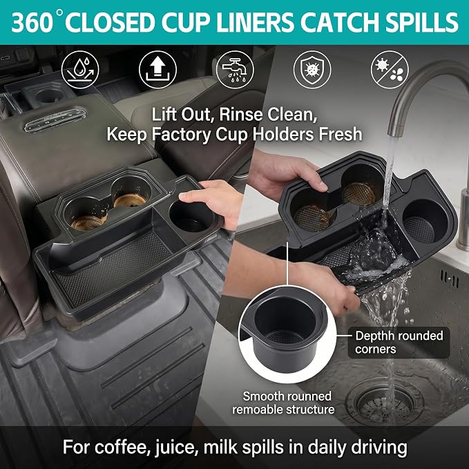 Backseat Cup Holder Insert for 2015-2020 Ford F150 & 2017-2022 F250 F350 F450 Accessories, Rear Center Console Armrest Cup Holder Organizer Tray Drink Holder, Full Console w/Bucket Seats ONLY
