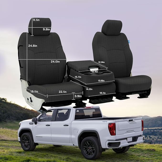 Seat Covers for Chevy Silverado & GMC Sierra 1500 Crew Cab 2019-2026 Heavy Duty Cloth Protector Interior Accessories，Waterproof & Machine Washable-Black (Front)