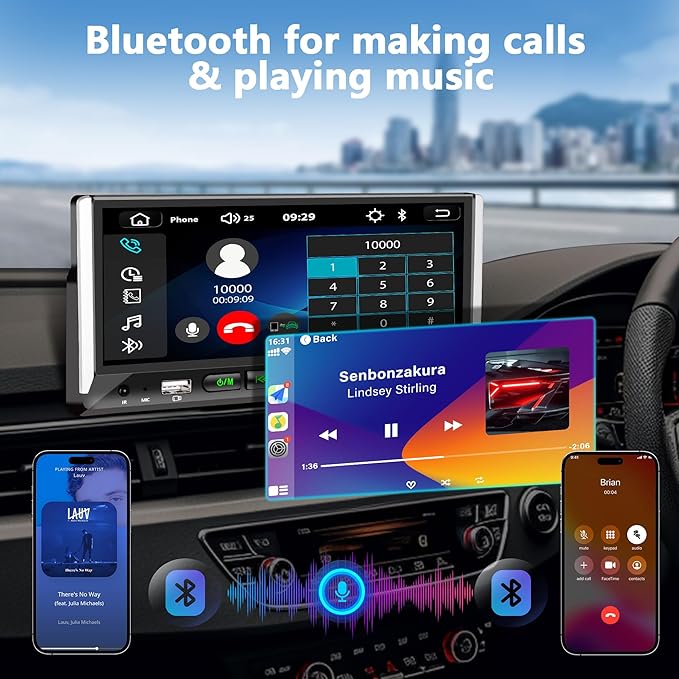 Single Din Car Stereo with Wireless Apple Carplay Android Auto, Car Stereo with 6.9'' Touchscreen Radio,Car Bluetooth Radio,Type-C/Dual USB with Backup Camera,Car MP5