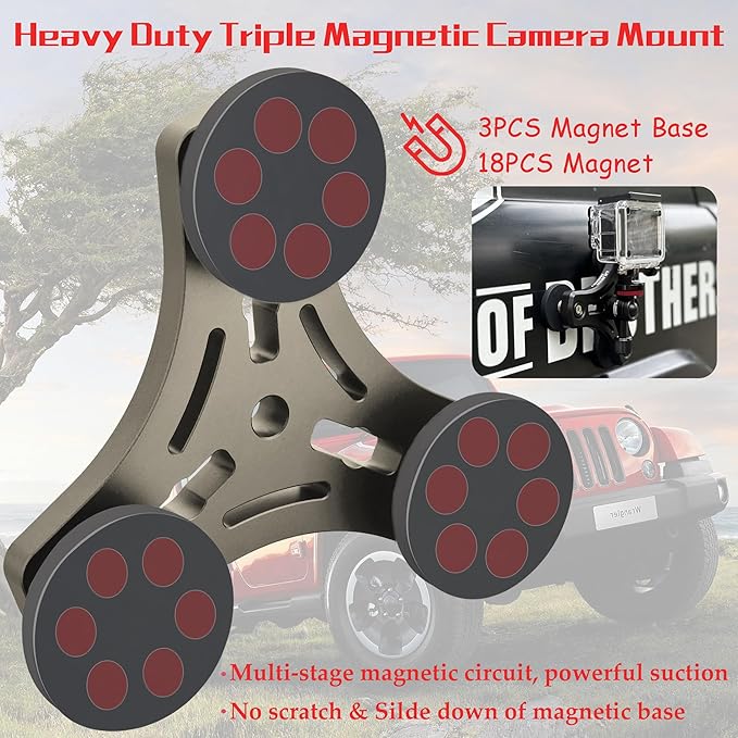 ULIBERMAGNET Magnetic Action Camera Mount,100LB Solid Aluminum Magnetic Mount Tripod with Mini Ball Head,Strong Rubber Coated Magnet with 1/4’’-20 Male Thread Stud for GoPro,Security Camera