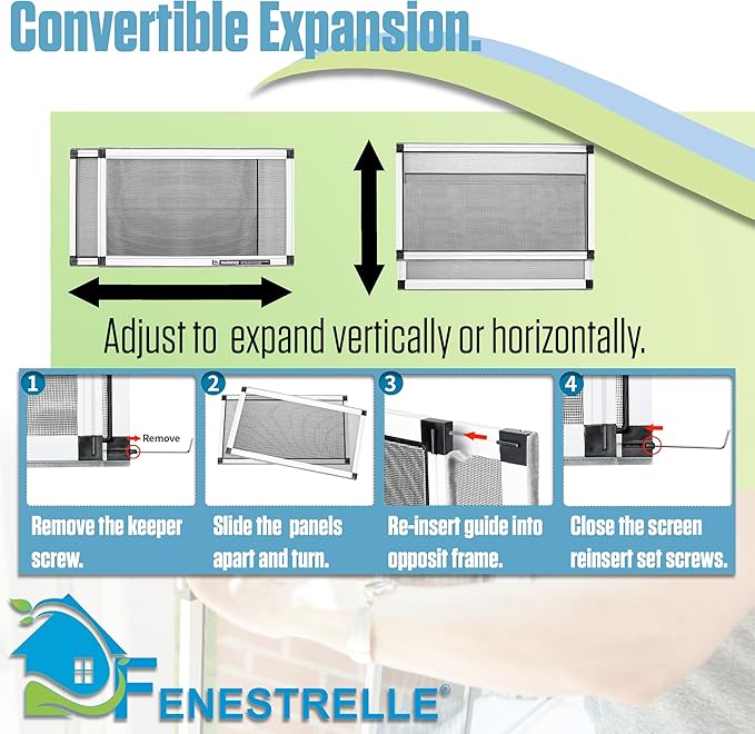 Fenestrelle Expandable Window Screen – 15″ H × 21″–40″ W Horizontal, 2‑Way Adjustable Window Screen with Flame Resistant Fiberglass Mesh, Pack of 10