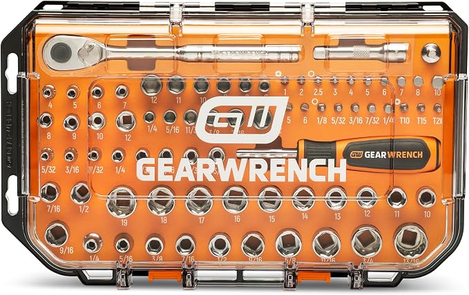 GEARWRENCH 75 Piece 1/4” & 3/8” Drive 72-Tooth 6 Point SAE/MM Mechanics Hand Tool Set | GW38CBMTS75