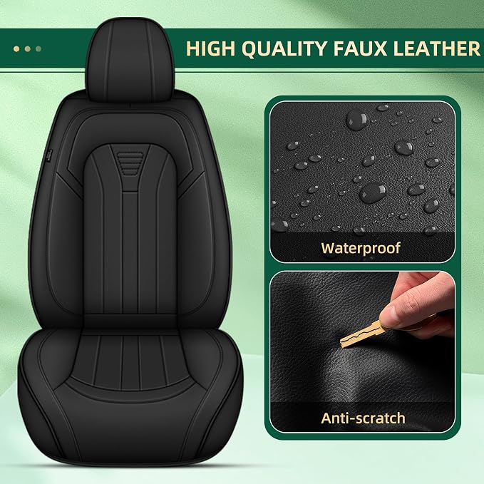 Car Seat Covers Fit for Jeep Wrangler 2003-2025 2026 Waterproof Leather Seat Covers Breathable and Comfortable All Weather Seat Covers (2 Front Set, Black)
