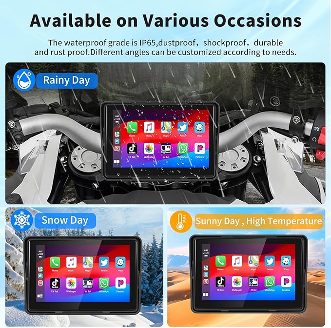 Podofo Upgrade Motorcycle GPS Wireless Apple Carplay/Android Auto Waterproof Car Stereo, 5" IP67 Waterproof IPS Touchscreen with Dual Bluetooth,Navigation/Siri/Goog-le for Motorbike