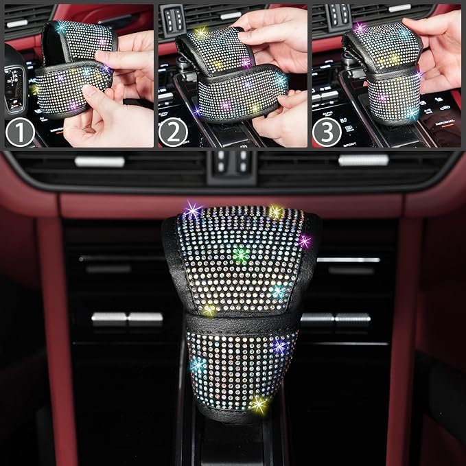 NBTEPEM 12 Pcs Bling Car Accessories Set for Women Car Floor Mats Full Set Steering Wheel Cover Seat Belt Covers Coasters Universal Fit Car SUV Truck Van Multicolor