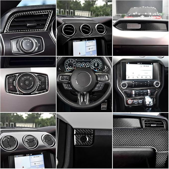 31 PCS Real Carbon Fiber Interior Trim Kit Compatible with Ford Mustang 2015-2023, Center Console Display Panel Trim AC Air Vent Trim, Interior Decor Sticker Accessories