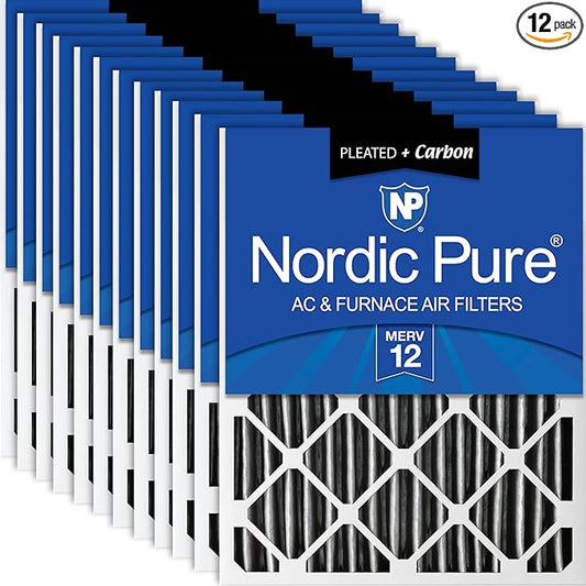 Nordic Pure 14x20x2 (Actual Size: 13 1/2 x 19 1/2 x 1 3/4) Furnace Air Filters MERV 12 Pleated Plus Carbon 12 Pack