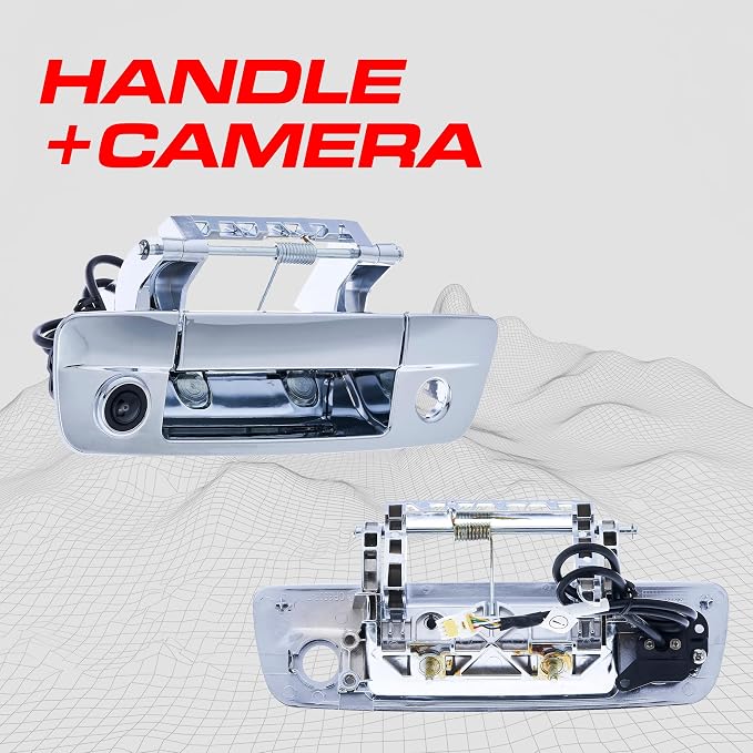 Master Tailgaters Chrome Tailgate Handle with Backup Camera Replacement for Dodge Ram (2009-2018) | IP68 Waterproof | Parking Grid Lines Available | Easy to Install