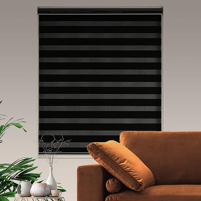 Blackout Zebra Blinds, Dual Layer Free-Stop, Room Darkening Zebra Shades, Blinds for Indoor Windows, Light Filtering Privacy Sheer Shade for Home(35" W X 72" H, Black)