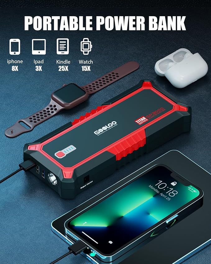 GOOLOO Upgraded GP3000 Jump Starter 3000A Peak Car Starter & GOOLOO DEEPSCAN DS100 OBD2 Scanner Bluetooth