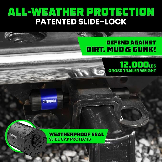 Rhino USA 2” Trailer Hitch Pin – Patented 5/8" Locking Receiver Pin for Class III/IV Hitches – Weatherproof, Anti-Theft, Debris-Protected – Tow Truck Ready – Blue 1PK