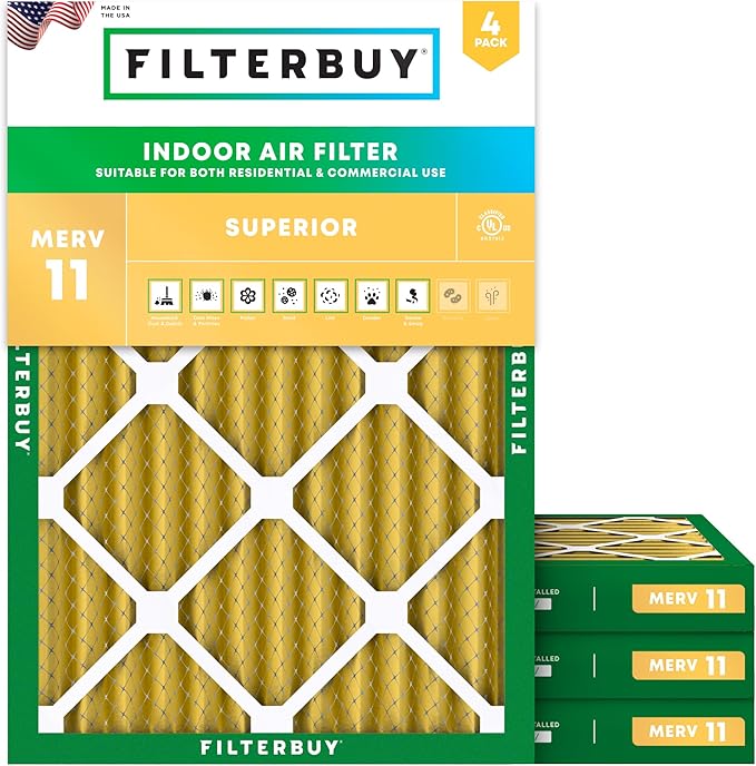 Filterbuy 17.5x23.5x2 Air Filter MERV 11 Superior Pet & Allergy Defense (4-Pack), Electrostatic Pleated HVAC AC Furnace Filters Replacement (Actual Size: 17.38 x 23.38 x 1.75)