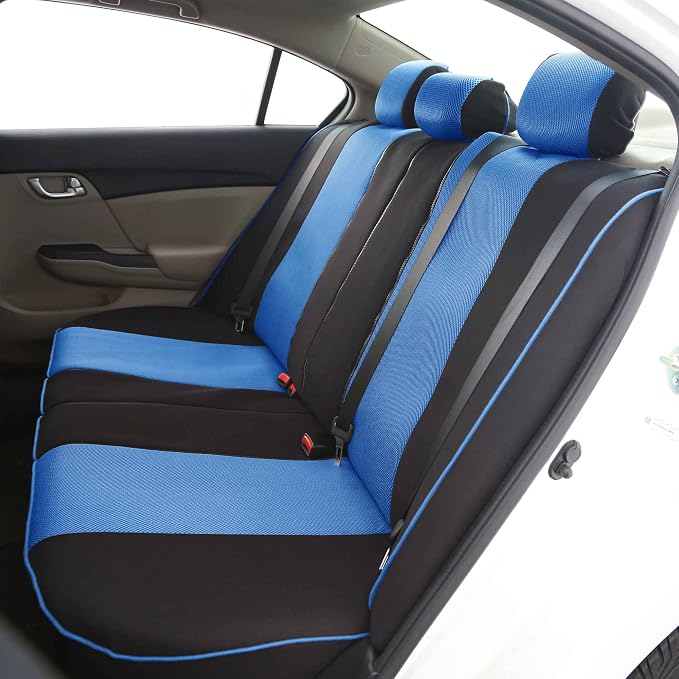 FH Group Full Set Cloth Car Seat Covers - Universal Fit, Low Back Front Seat Covers, Airbag Compatible, Split Bench Rear Seat, Washable Seat Cover for SUV, Sedan and Van, Blue