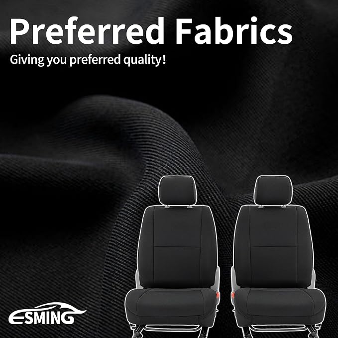 ESMING Custom Fit Seat Covers Compatible with Toyota Tacoma Crew Cab 2005 2006 2007 2008 2009 2010 2011 2012 2013 2014 2015 Front for Non-Folding Passenger Seat - Black