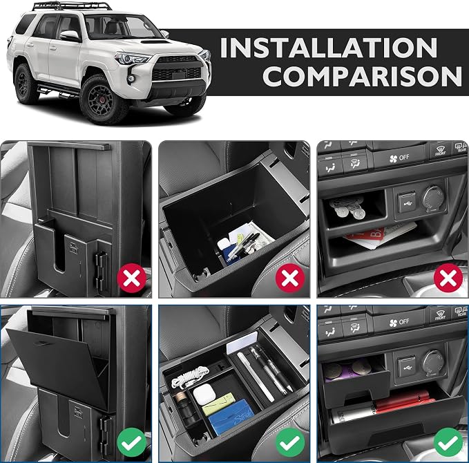 BlBLOZ 3PCS Center Console Organizer Compatible with 2014-2024 Toyota 4Runner Accessories, Center Console Hidden Box Organizer and Center Console Cubby Drawers for Toyota 4Runner Interior Accessories