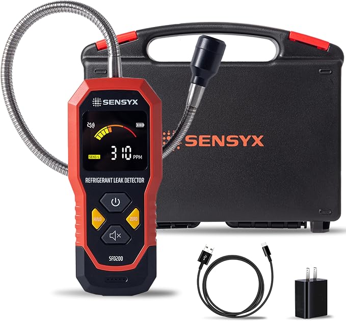 Rechargeable HVAC Refrigerant Leak Detector, Halogen Freon Sniffer, Air Conditioning Detection, Automotive Gas Finder (SFD200 Refrigerant Detector)