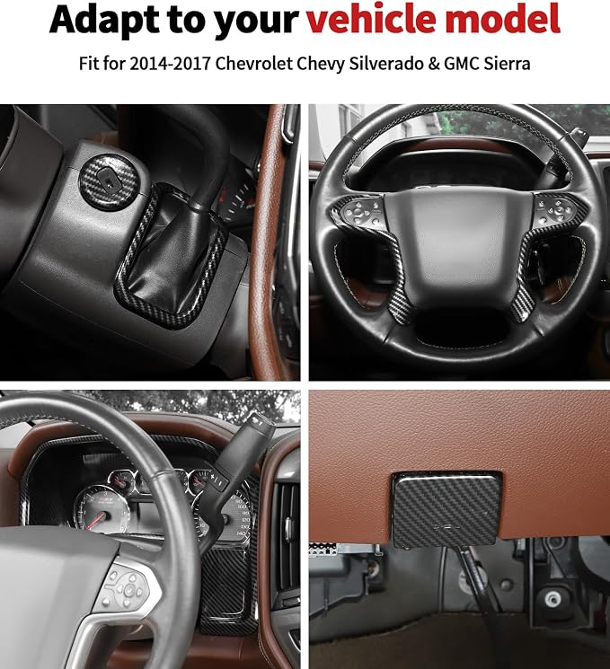 JWWY Interior Kit fit for 2014-2017 Chevrolet Chevy Silverado & GMC Sierra, Center Console Dashboard Start Switch Cover Trim Accessories Carbon Fiber 7PCS